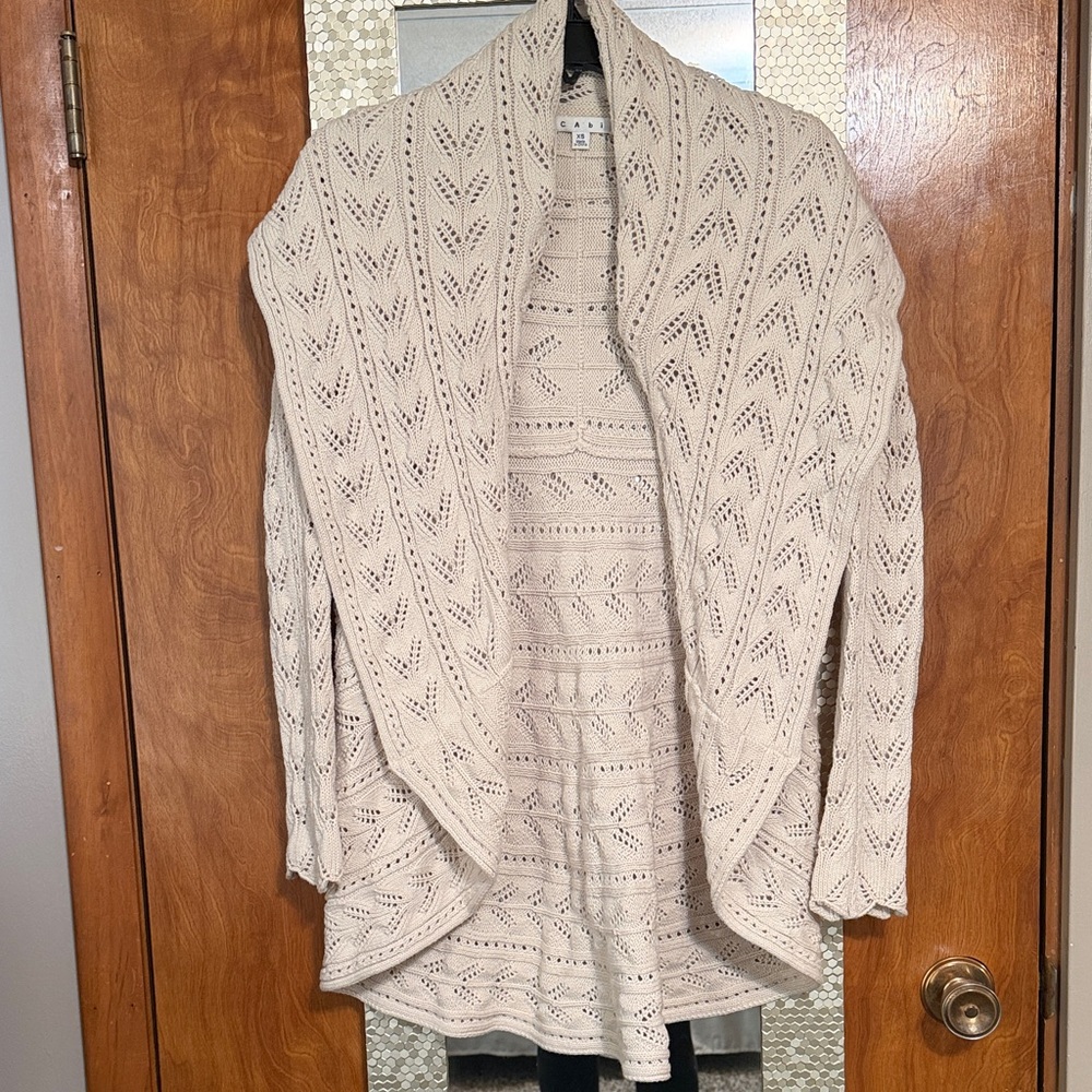 CAbi Cream Knit Open-Front Circle Sweater